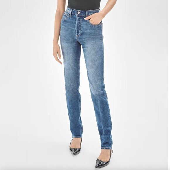 Denim Forum Denim - Aritzia Denim Forum The Yoko High Rise Slim Denim Jeans Washed Blue 28L Size 27